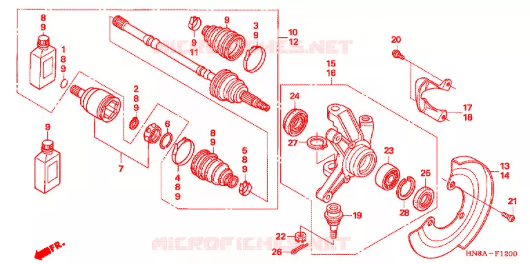 ARBRE DE ROUE AVANT Honda ATV 680 FOURTRAX 2008  TRX680FA8
