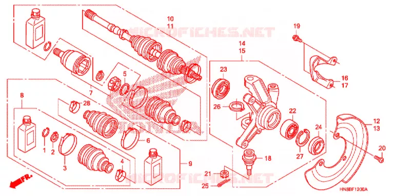 ARBRE DE ROUE AVANT Honda ATV 680 FOURTRAX 2011  TRX680FAB