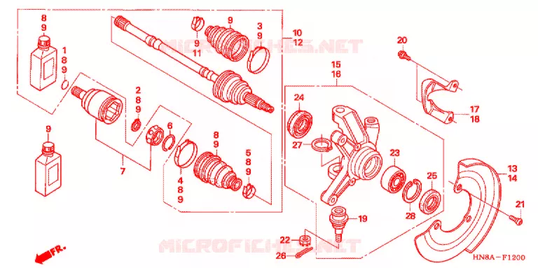 ARBRE DE ROUE AVANT Honda ATV 680 FOURTRAX 2006  TRX680FGA6