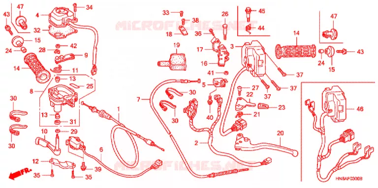 LEVIER DE GUIDON - CABLE - COMMODO Honda ATV 680 FOURTRAX 2006  TRX680FGA6