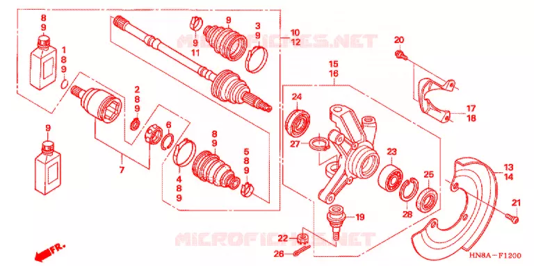 ARBRE DE ROUE AVANT Honda ATV 680 FOURTRAX 2008  TRX680FGA8