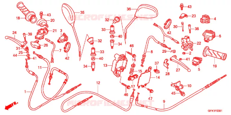 LEVIER DE GUIDON - CABLE - COMMODO (NSC50SHB/E) Honda SCOOTER 50 DIO 2011  NSC50SHB