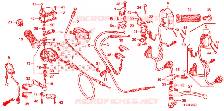 LEVIER DE GUIDON - CABLE - COMMODO Honda ATV 500 FOURTRAX 2011  TRX500FEB