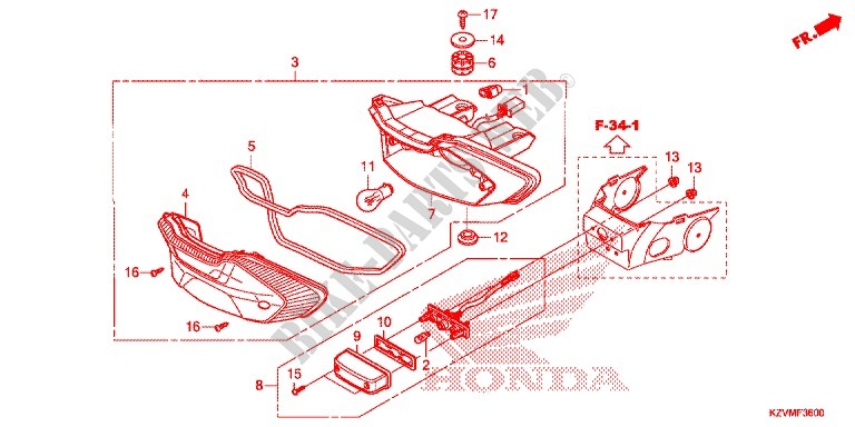 FEU ARRIERE (NBC110KDF/MDF/MCD) pour Honda EX5 110 Kick start, fuel injection de 2014