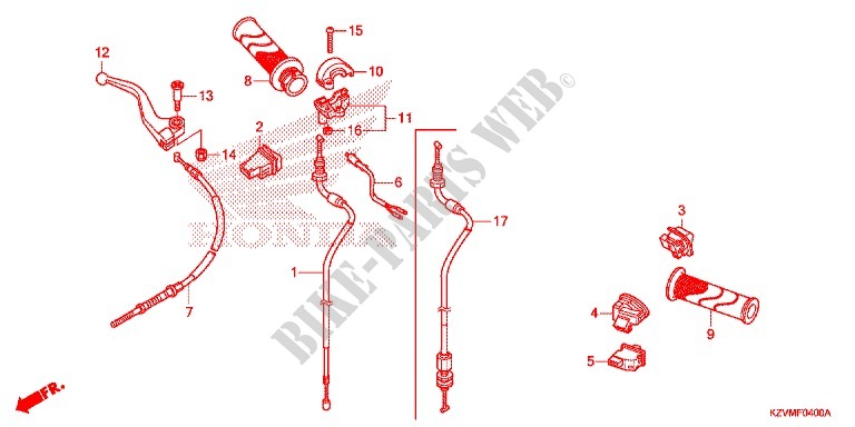 LEVIER DE GUIDON   CABLE   COMMODO pour Honda EX5 110 Electric start, fuel injection de 2015