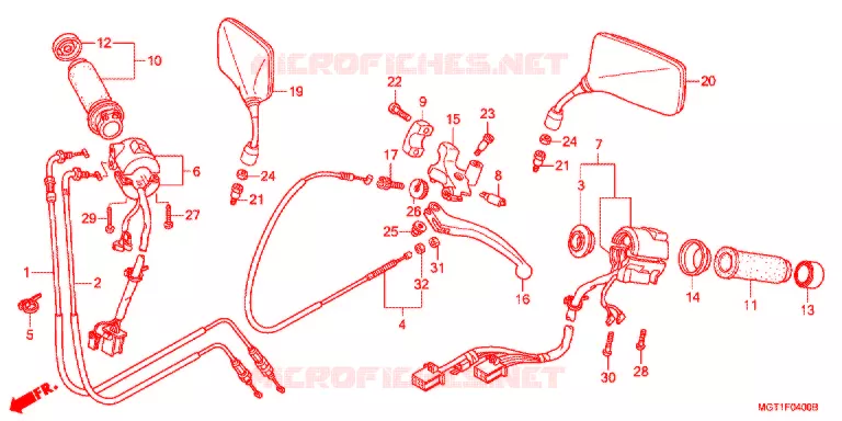 LEVIER DE GUIDON - CABLE - COMMODO Honda MOTO 400 VT 2012  VT400SB