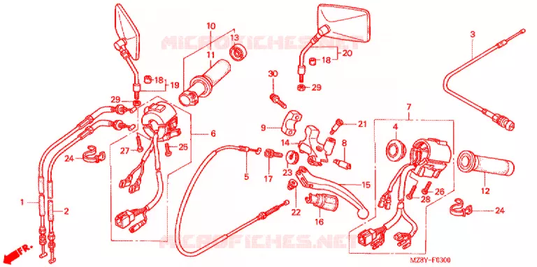 LEVIER DE GUIDON - CABLE - COMMODO Honda MOTO 600 SHADOW 2002  VT600C2