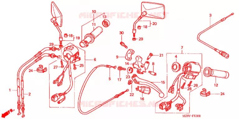 LEVIER DE GUIDON - CABLE - COMMODO Honda MOTO 600 SHADOW 2003  VT600C3