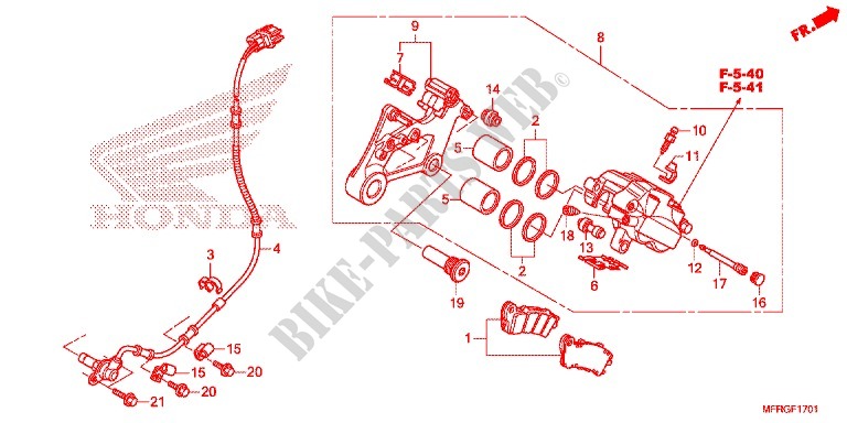 ETRIER DE FREIN ARRIERE (VT1300CRA/CXA) pour Honda VT 1300 C FURY ABS RED de 2017