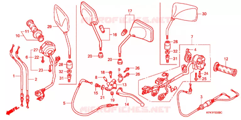 LEVIER DE GUIDON - CABLE - COMMODO Honda MOTO 250 VTR 2008  VTR2507