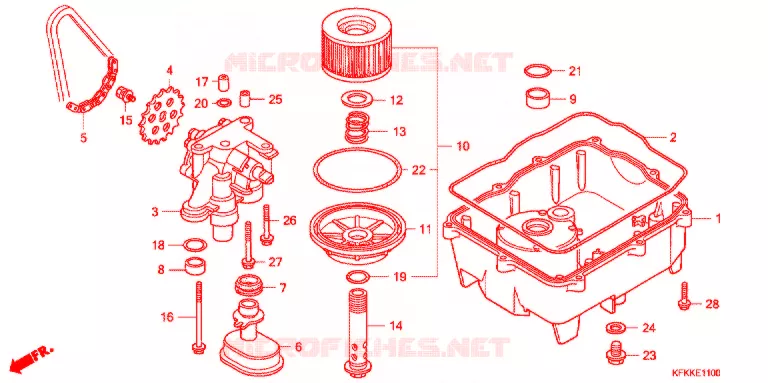 FILTRE A HUILE - CARTER D'HUILE - POMPE A HUILE Honda MOTO 250 VTR 2009  VTR2509
