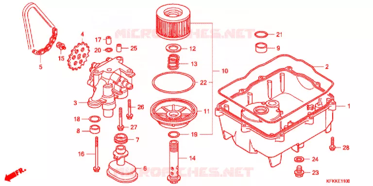 FILTRE A HUILE - CARTER D'HUILE - POMPE A HUILE Honda MOTO 250 VTR 2012  VTR250B