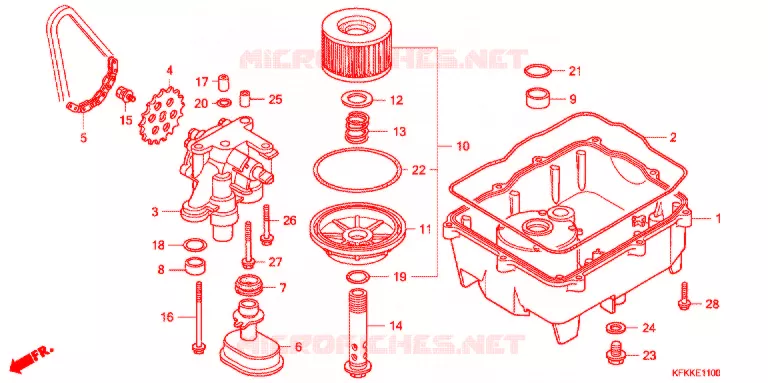 FILTRE A HUILE - CARTER D'HUILE - POMPE A HUILE Honda MOTO 250 VTR 2014  VTR250FD