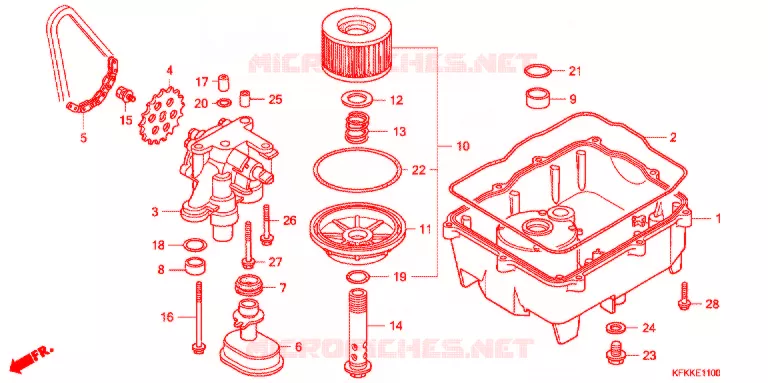 FILTRE A HUILE - CARTER D'HUILE - POMPE A HUILE Honda MOTO 250 VTR 2015  VTR250LF