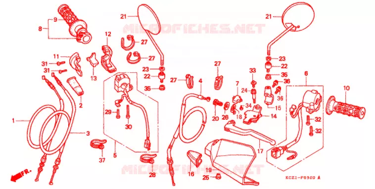 LEVIER DE GUIDON - CABLE - COMMODO Honda MOTO 250 XR 1997  XR250IIIV