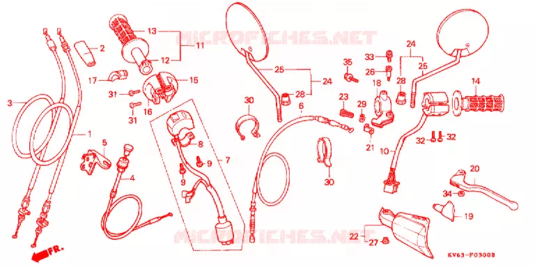 LEVIER DE GUIDON - CABLE - COMMODO Honda MOTO 250 XR 1995  XR250LS