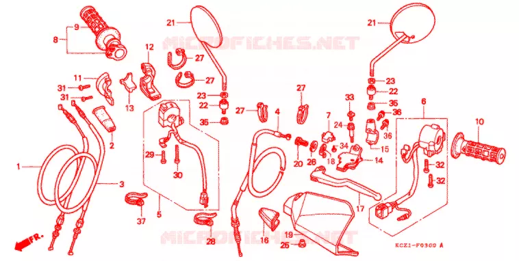 LEVIER DE GUIDON - CABLE - COMMODO Honda MOTO 250 XR 1995  XR250S