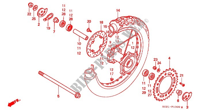 ROUE ARRIERE pour Honda XR 250 Without speed warning light de 1995