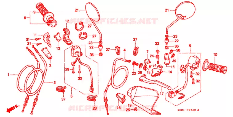 LEVIER DE GUIDON - CABLE - COMMODO Honda MOTO 250 XR 1996  XR250T