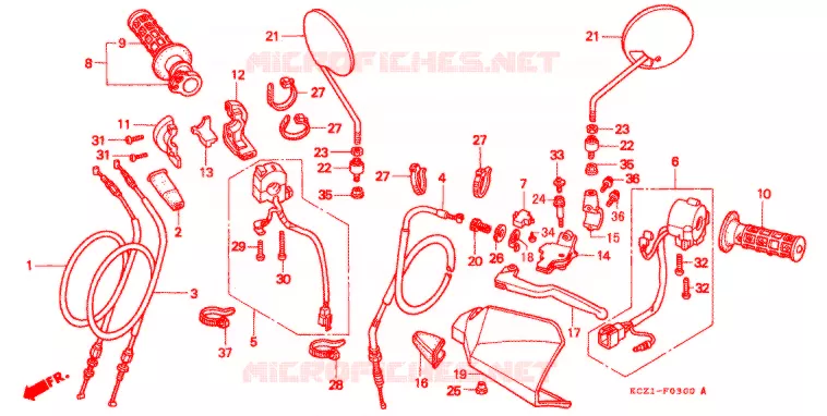 LEVIER DE GUIDON - CABLE - COMMODO Honda MOTO 250 XR 1999  XR250W