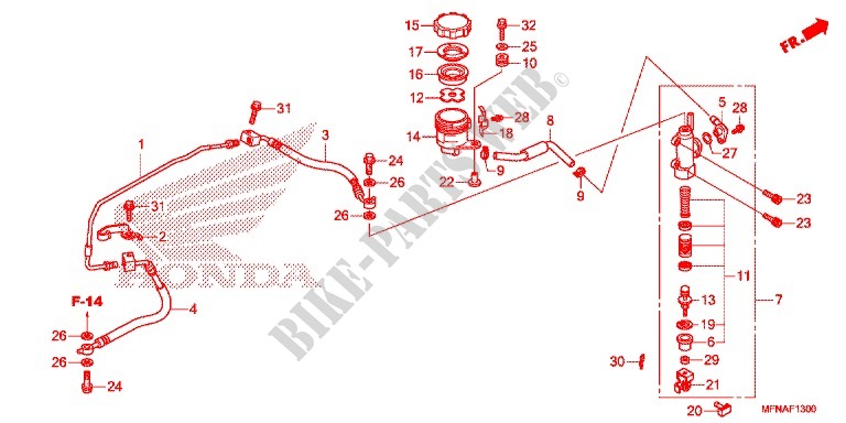 MAITRE CYLINDRE DE FREIN ARRIERE pour Honda CB 1000 R de 2016