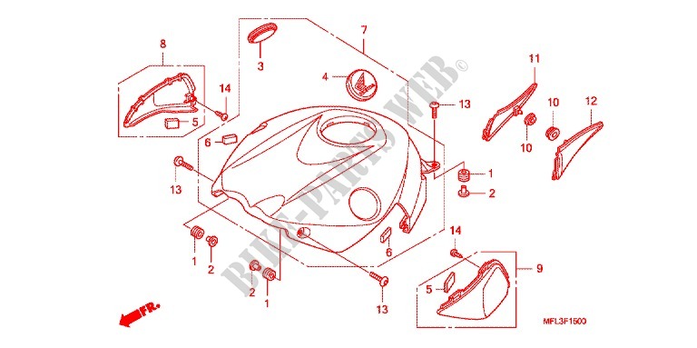 CAPOT DE RESERVOIR pour Honda CBR 1000 RR FIREBLADE TRICOLORE de 2011