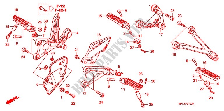 REPOSE PIED pour Honda CBR 1000 RR FIREBLADE TRICOLORE de 2011