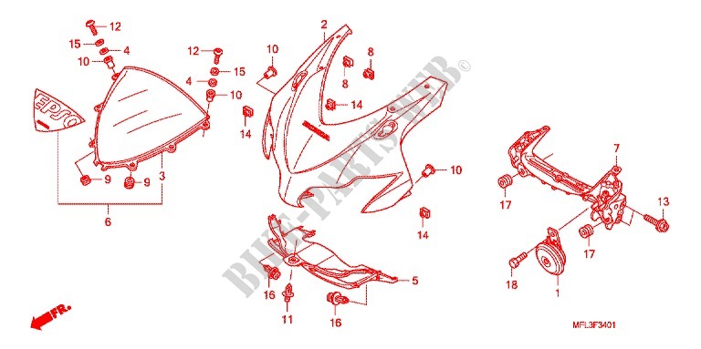 TETE DE FOURCHE (2) pour Honda CBR 1000 RR FIREBLADE TRICOLORE de 2011