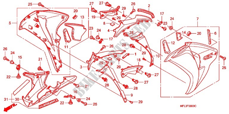 CARENAGES LATERAUX AVANT pour Honda CBR 1000 RR FIREBLADE REPSOL de 2011