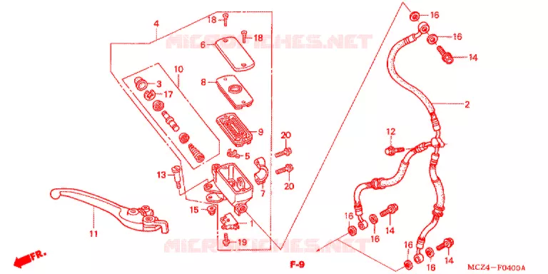 MAITRE CYLINDRE DE FREIN AVANT Honda MOTO 900 HORNET 2003  CB900F3_A
