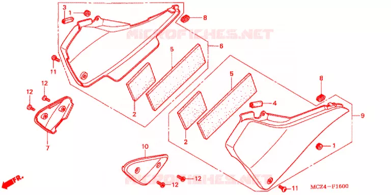 COUVERCLES LATERAUX Honda MOTO 900 HORNET 2005  CB900F5_A