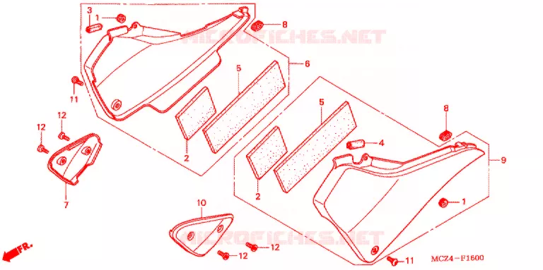 COUVERCLES LATERAUX Honda MOTO 900 HORNET 2006  CB900F6_A