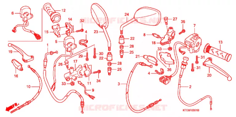 LEVIER DE GUIDON - CABLE - COMMODO (2) Honda MOTO 125 CBF 2009  CBF125M9_M2ID