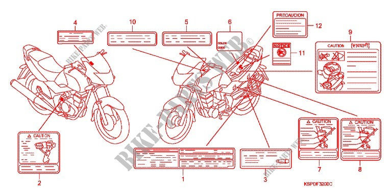 ETIQUETTE DE PRECAUTIONS (CBF1505/M5/6/M6/7/M7/M9/MA) pour Honda CB 150 UNICORN de 2007