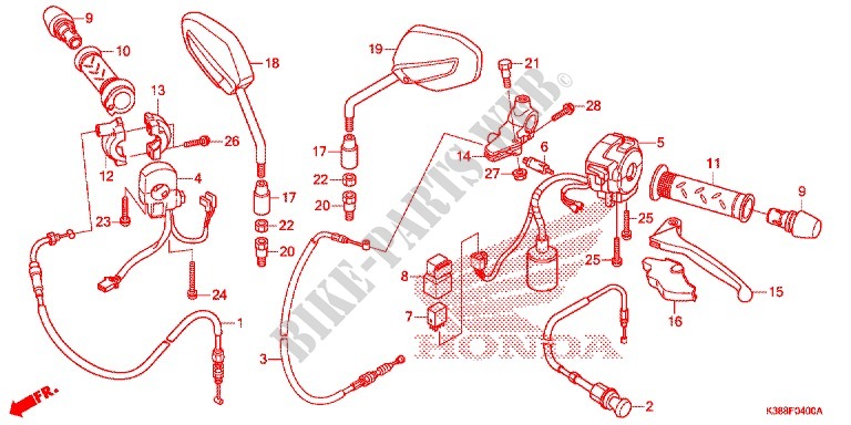 LEVIER DE GUIDON   CABLE   COMMODO pour Honda CBF 160 UNICORN de 2015