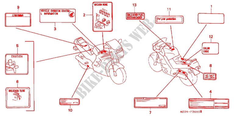 ETIQUETTE DE PRECAUTIONS pour Honda CBR 1000 F de 1994