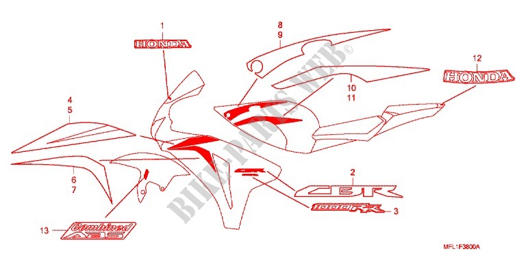 AUTOCOLLANTS (1) pour Honda CBR 1000 RR HURRICANE de 2010