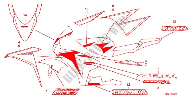 AUTOCOLLANTS (4) pour Honda CBR 1000 RR HURRICANE de 2010