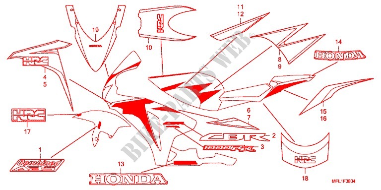 AUTOCOLLANTS (5) pour Honda CBR 1000 RR BLUE de 2011