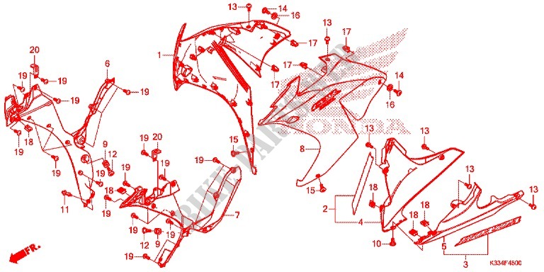 CARENAGES LATERAUX AVANT   SABOT pour Honda CBR 300 ABS HRC TRICOLOR de 2015