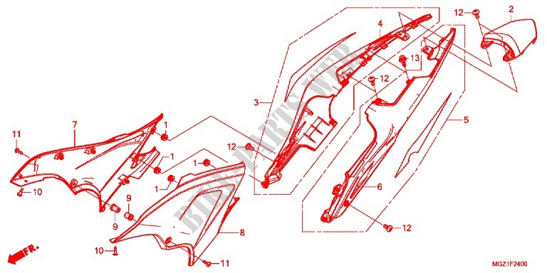 COUVERCLES LATERAUX   ARRIERES pour Honda CBR 400 R ABS de 2013