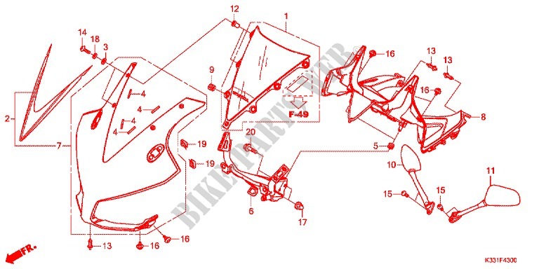 TETE DE FOURCHE pour Honda CBR 250 R ABS de 2016