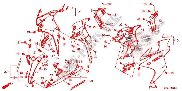 CARENAGES LATERAUX AVANT pour Honda CBR 500 R ABS RED de 2013