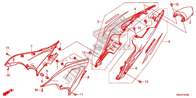 COUVERCLES LATERAUX   ARRIERES pour Honda CBR 500 R ABS RED de 2013