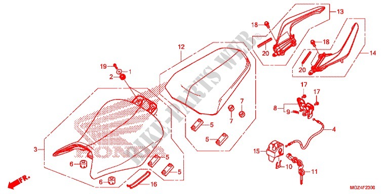 SELLE   POIGNEE ARRIERE pour Honda CBR 500 R ABS RED de 2013