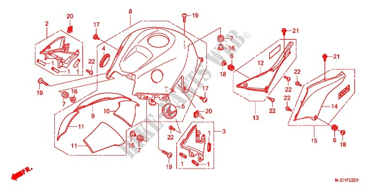 CAPOT DE RESERVOIR pour Honda CBR 600 RR ABS TRICOLOR de 2013
