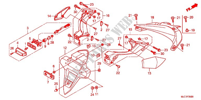 GARDE BOUE ARRIERE   ECLAIRAGE DE PLAQUE pour Honda CBR 600 RR ABS TRICOLOR de 2013