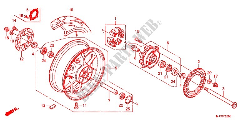ROUE ARRIERE pour Honda CBR 600 RR ABS TRICOLOR de 2013