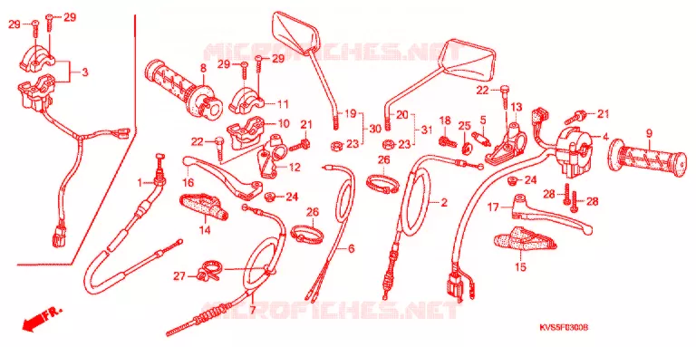 LEVIER DE GUIDON - CABLE - COMMODO Honda MOTO 150 CG 2010  CG150ESD9