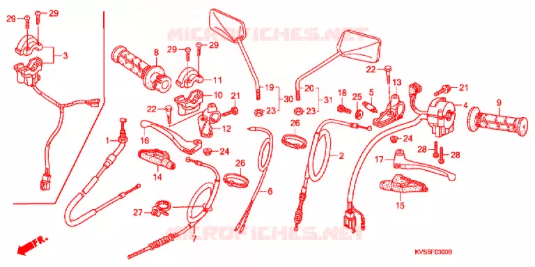 LEVIER DE GUIDON - CABLE - COMMODO Honda MOTO 150 CG 2010  CG150EXA